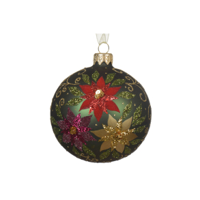 Glaskugle med 3 blomster - metalic gr�n