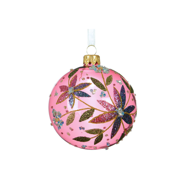 Glaskugle Multi colour flower - transparent pink