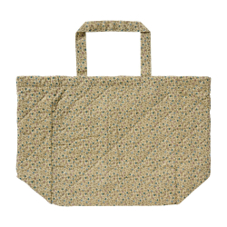 Quiltet taske - cremefarvet m. bl� og rosa blomster