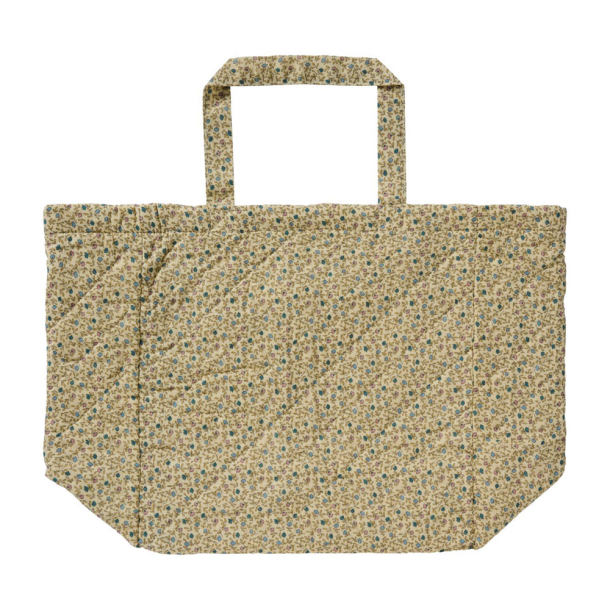 Quiltet taske - cremefarvet m. bl� og rosa blomster
