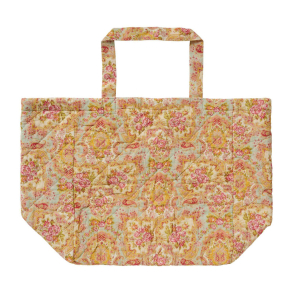Quiltet taske - st�vbl� m. multifarvede blomster & paisley