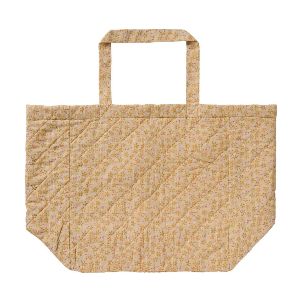 Quiltet taske - beige m. gr�nne og rosa blomster