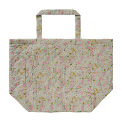 Quiltet taske - st�vbl� m. rosa og gr�nne blomster