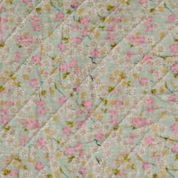 Quiltet taske - st�vbl� m. rosa og gr�nne blomster