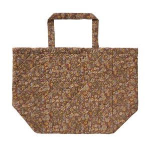 Quiltet taske - brun m. gule/gr�nne blomster