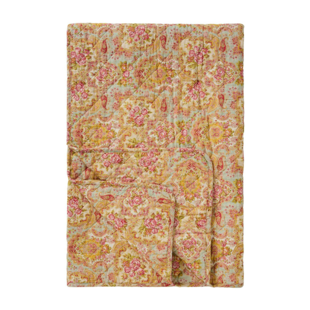 Quilt t�ppe - st�vbl� m/lyser�dt, gr�nt og gult paisleym�nster
