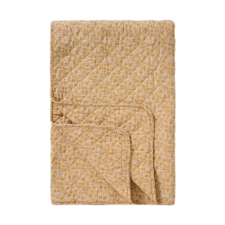 Quilt t�ppe - beige m/gule, gr�nne og hindb�rfarvede blomster
