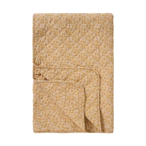 Quilt t�ppe - beige m/gule, gr�nne og hindb�rfarvede blomster