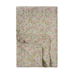Quilt t�ppe - lyser�de, gr�nne og gr� blomster