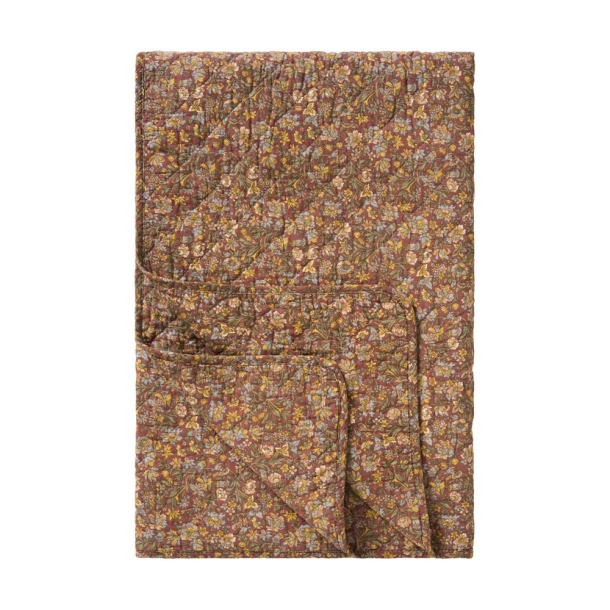 Quilt t�ppe - brun m/bl�, gule og gr�nne blomster