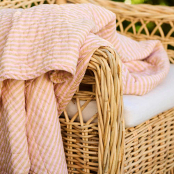 Quilt t�ppe stribet - rosa/mustard