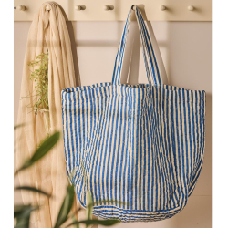 Quiltet taske blomstret - mrkebl striber