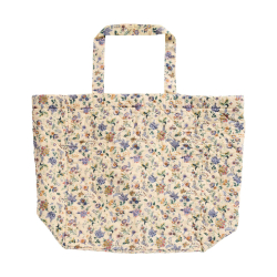 Quiltet taske - cremefarvet med lilla blomster
