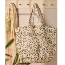 Quiltet taske - cremefarvet med lilla blomster