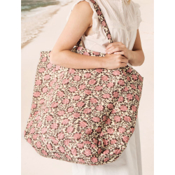 Quiltet taske blomstret - rosa/brun