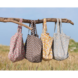 Quiltet taske blomstret - rosa/brun