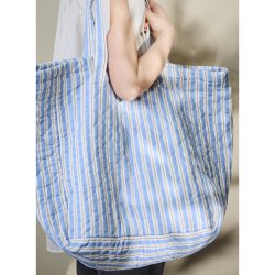Quiltet taske stribet - Bl/brun