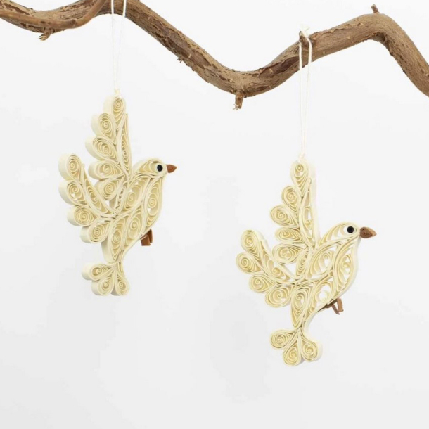 Hndlavet papirpynt - ''Quilled doves'' - 2 stk.