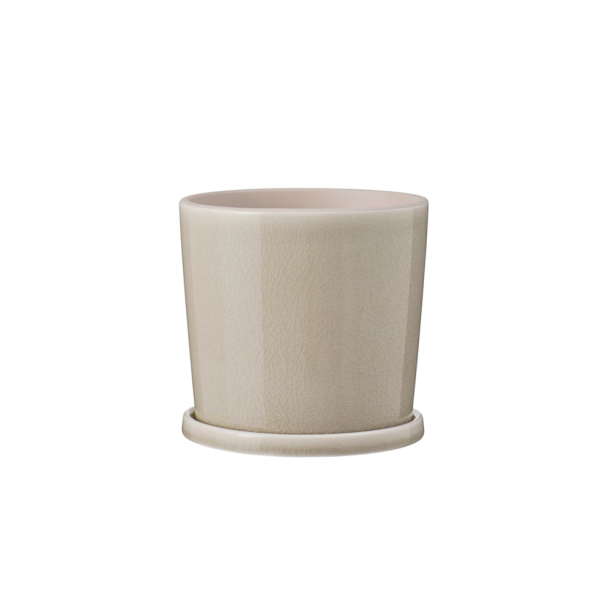 Helt enkel urtepotteskjuler i keramik, beige krakkeleret glasur.