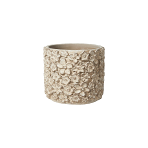 Potteskjuler i cement med sm� blomster p�