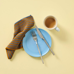 Strikket karklud - bl�/sennepsgul