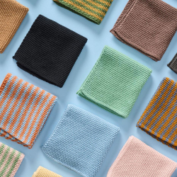 Strikket karklud - bl�/sennepsgul