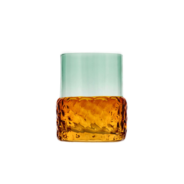 Fyrfadsstage i glas - amber/grn