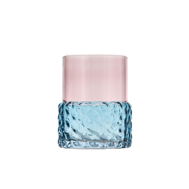 Fyrfadsstage i glas - rosa/bl