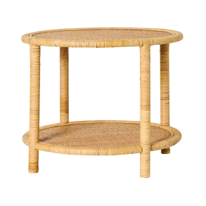 Rundt bord med hylde - Rattan