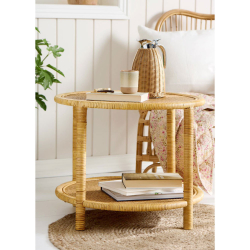 Rundt bord med hylde - Rattan