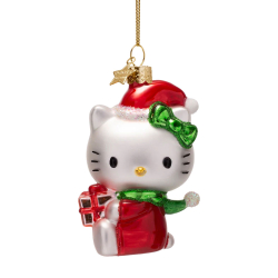 Hello Kitty glaskugle med favnen fuld af gaver