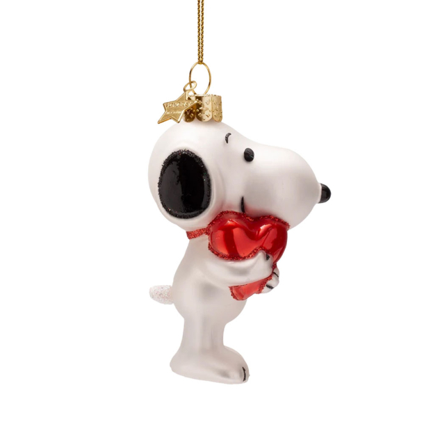 Snoopy julekugle med r�dt hjerte i armene