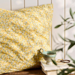 Pudebetrk 60x60 cm. - Gul med blomster