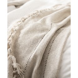Senget�ppe creme med tynde beige striper 