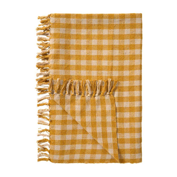 Bomuldsplaid - ternet - gul