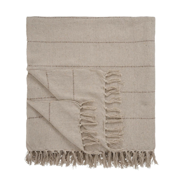 Senget�ppe creme med tynde beige striper 
