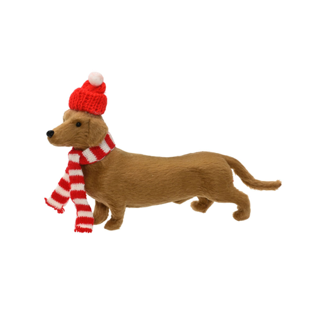 Julefigur Gravhund med hue