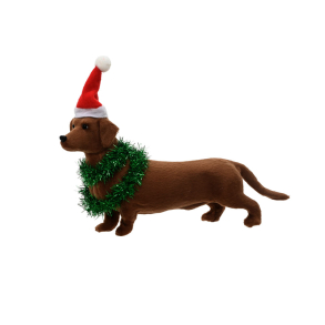 Julefigur Gravhund med nissehue