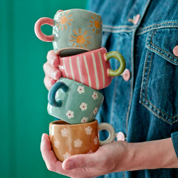 Kop med hank "Nini" - flower bl�gr�n