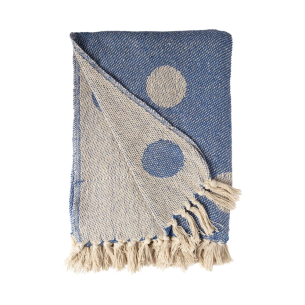 Bomuldsplaid - polka dot - blue