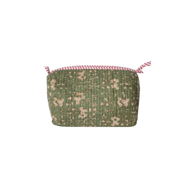 Quiltet toiletpung i gr�n med hvide blomster