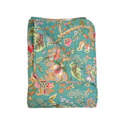 Quilt t�ppe - petrolium med blomster