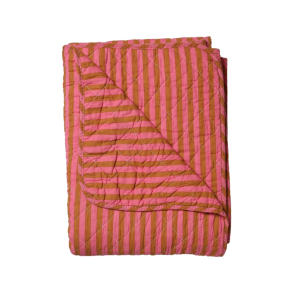 Quilt t�ppe stribet - pink/brun