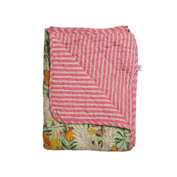 Quilt t�ppe stribet - mintgr�n fugl/pink striber