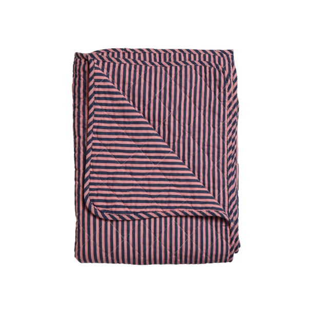 Quilt t�ppe stribet - bl�/pink
