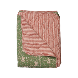 Quilt - Gr�nne blomster m. stribet bagside