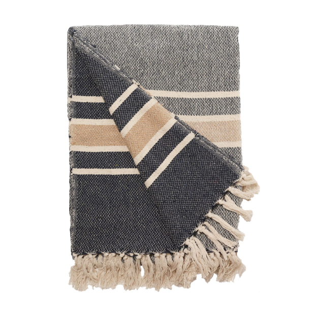 Sengetppe "Mila" - navy/beige/natur