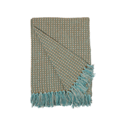 Bomuldsplaid - Blocks - tyrkis/mustard