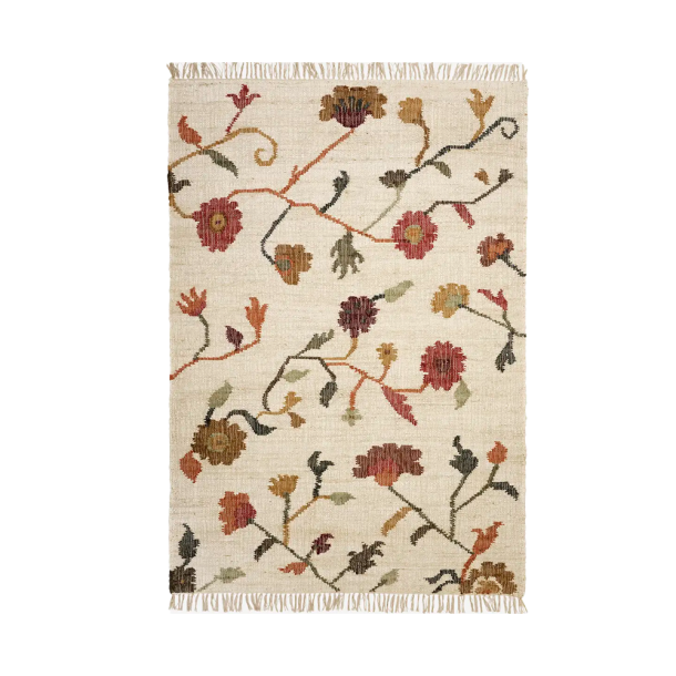 H�ndv�vet gulvt�ppe i jute - ''Flowers''