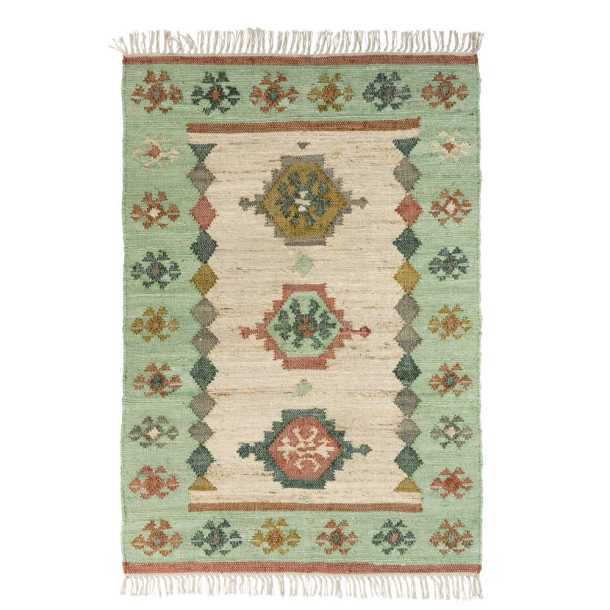 Gulvt�ppe i jute - mint/rust